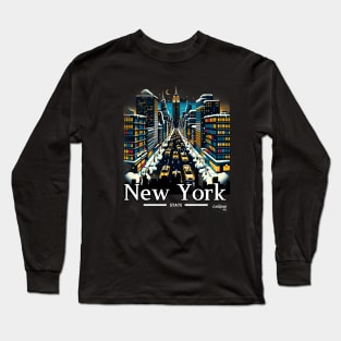 New York Noir: Snowy City Night - American Vintage Retro style USA State Long Sleeve T-Shirt